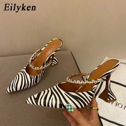 Sandals Eilyken 2023 New Zebra Women Pumps Fashion Crystal Slingback High Heels Party Strange Style Wedding Bride Shoes Size 35-41 L230720