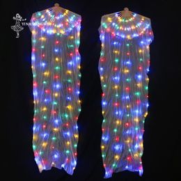 Stage Wear Colourful LED Fan Bone More Belly Dance Performance Silk Fans Shining Rainbow 1 Pc Pair With Batteries284v