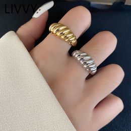 LIVVY Silver Colour Trendy Women Jewellery French Croissant Adjustable Ring Braid Twisted For Women Girl Trendy Party Gifts