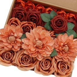 Decorative Flowers Artificial Brilliant Amber Combo Box Set W/Stem For DIY Wedding Bouquets Centerpieces Baby Shower Party Home Decoration