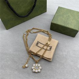 Trendy Rhinestone Pendant Necklaces Diamond Double Letter Long Necklace Sweater Chain With Gift Box For Women Jewelry237g