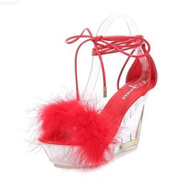 Sandals Wedge Heel Nightclub High Heel Flower Heel Women's Shoes Catwalk Pole Dance Crystal Sole 1101 Series 10cm Heel 4cm Platform LFD L230720