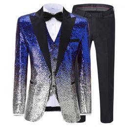 Men's suit Shiny Royal Blue Sequins Suit Slim Fit Green Tuxedos For Party Wedding Banquet Prom Stage Costume Blazer Vest Pan259c