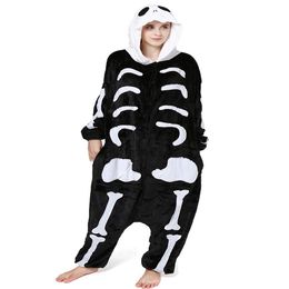 Adults' Human Skeleton Kigurumi for Halloween and Day of the Dead Women and Men Onesie Skull Costume250k