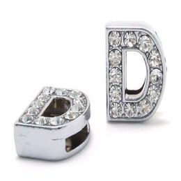 50pcs lot 8mm D Full Rhinestones Bling Slide Letter DIY Alphabet Charms Fit For 8mm leather wristband pet collar SL0008269Y