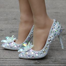 Crystal Quee Glass Slipper With Money Pointed High-Heeled Fine With Rhinestone Sequins Bridesmaid Wedding Shoes