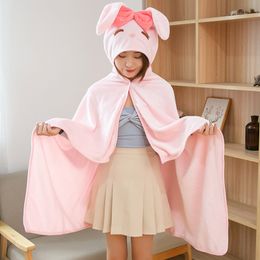 Blankets Swaddling Cute Girls Kids Blanket for Bed Sofa Warm Soft Winter Shawl Cape Hoodie Plush Wearable Blankets Home Office Casuals Sweatshirts 230720