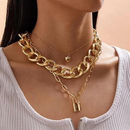 Pendant Necklaces SHIXIN 3Pcs Hiphop Heart Lock Necklace For Women Punk Layered Thick Cuban Link Chain Choker On The Neck Jewelry300B