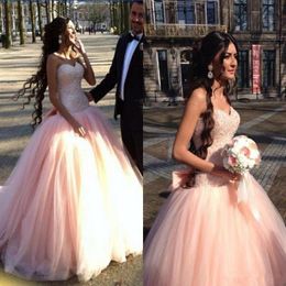 2019 Blush Pink Puffy Tulle Wedding Dresses Sweetheart Sleeveless Bridal Wedding Gowns Sweet 16 Dress Formal196I