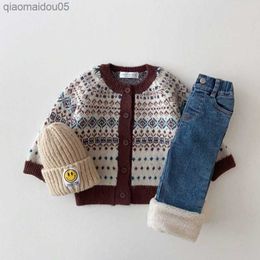 Baby Boys Coat Bohemian Style Spring Baby Girls Heart Pattern Sweater Long Sleeve Kids Clothes Spring Fashion Knitted Cardigans L230712