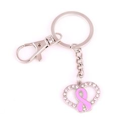 Love Pink Breast Cancer Bracelets Awareness Ribbon Charms Crystal Heart Medical Alert keychain For Women Jewelry277l