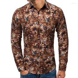 Men's Casual Shirts High Quality 2023 Coffee Colour Painting Large Size Long-sleeved Shirt Fashion Dress Men Camisas Masculina