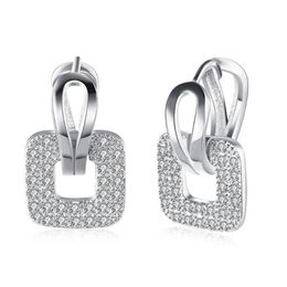 Clip-on & Screw Back Kzce146 Trendy Cubic Zirconia Earrings Square Ear Clip With White Rhinestones Colorful2144