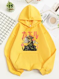 Women's Hoodies The Last Frog Samurai Print Men Hooded Street Autumn Fleece Streetwear Oversize Sweatshirt Fashion Casual Female Pullover