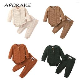 Clothing Sets 2023 0-24M Baby Girl Boy Long Sleeve Round Neck Button Knitting Romper Top Casual Harem Trousers Spring Fall 2pcs Set