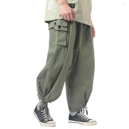 Men's Pants Multi-Pocket Cargo Jogger Mens Casual Safari Style Solid Colour Elastic Waist Loose Wide Leg Trousers Men