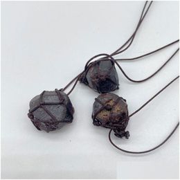 Pendant Necklaces Irregar Natural Garnet Stone Handmade Rope Braided With Chain For Women Girl Fashion Healing Energy Jewelry Drop D Dhelc