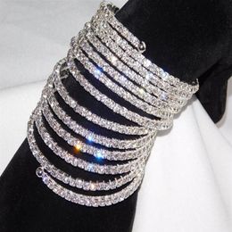 2017 Bangles 12 Rows Spiral Party Silver Gold Plated Rhinestone Bangle Upper Arm Bracelet Cuff Wedding Bridal Jewellery Accessories 215e