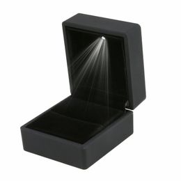 LED Lighted Gift Box Earring Ring Wedding Black Jewellery Display Packaging Lights263y