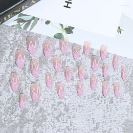 Unghie Finte Stile Europeo Petalo Quadrato Falso Rosa Fiamma Nail Design Modello Fuoco Bianco Copertura Completa Arte Artificiale