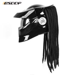 Predator Fibre glass Motorcycle Helmet Full Face Iron Warrior Man unique stylish flip up Helmet moto with LED spotlight257r