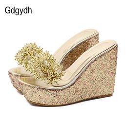 Sandals Gdgydh Wedges Sandals Women Summer Sexy Trifle Slides Casual Beading Open Toe Female Sandals Platform Shoes 230719