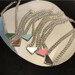 quality Fashion men women Black Triangle label Pendant Necklaces Silver titanium steel lovers necklace Designer Jewellery acces348q