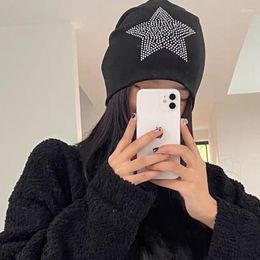 Ball Caps Rhinestone Star Y2K Hip Hop Cap For Women Men Autumn Winter Keep Warm Knit Bomber Girl Boy Beanies Black Grey Streetwear Hat