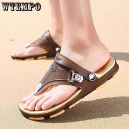 Sandals WTEMPO Dual Use Men's Slippers Sandals Beach Flip Flops Bathroom Non-slip Sandals Beach Shoes with Metal Buckle Decoration L230720