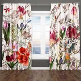 Curtain Flowers And Branches 3D Digital Printing Kitchen Short Window Curtains 2 Panels