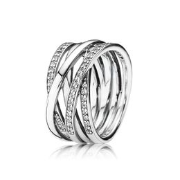 Sparkling & Polished Lines Ring Original Box for Pandora 925 Sterling Silver Women Mens Wedding Rings Sets Christmas gifts Jewelry2509