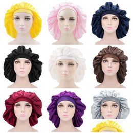 Beanie/Skull Caps Solid Color Wide Band Large Satin Bonnet Sleep Women Hair Care Night Hat Headwear Fashion Accessories Drop Deliver Dhyh2