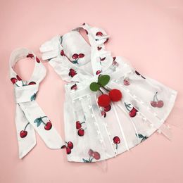Dog Apparel Sweet Ins Cherry Pet Clothes Wedding Dress Meow Skirt Clothing Gift Bow Tie Designer Dresses For Small Dogs