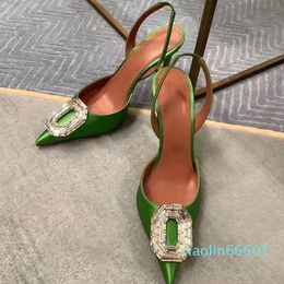 Womens Sandals Crystal Button slingbacks Satin 10.5cm High Heeled Sandal Factory shoe 35-42