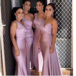 One Shoulder Bridesmaid Dresses For Africa Unique Design 2022 New Full Length Wedding Guest Gowns Junior Maid Of Honour Dress Ribbo253Z