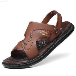 Sandals Men's Summer New Sandals and Slippers Men's Leather Sandals Adult Thick-soled Beach Shoes Non-slip Open-toe Leather Sandals L230720