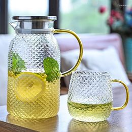 Water Bottles 1.3L Glass Pot Transparent Heat-Resistant Teapot Flower Tea Set Home Cold Jug Juice Beverage Container