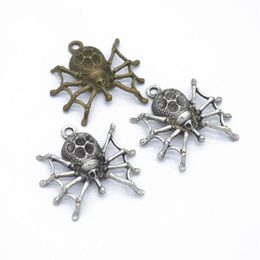 Bulk 200 pcs lot 28 27 mm 3D Spider charms pendant antique silver antique bronze silver colors2911