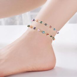 Anklets Vintage Colorful Eye Ankle Chain Material Copper Drip Oil 40cm Size 1 Piece/Pack Fashionable Cute And Simple Gold Steel Color