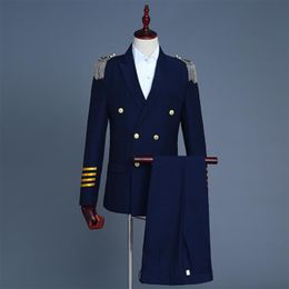 ship mens navy white captain uniform tuxedo jacket with pants stage performance studio suit asia size3410