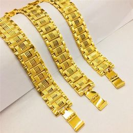 Bangle HOYON Real 24K Gold Coating Bracelet for Men Women Widen Watch Chain Bangles Pure Yellow Gold Colour Chain Collares Fine Jewellery 230719