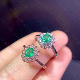 Cluster Rings Natural Emerald Ring 925 Silver Ladies Exquisite Simple Stylish And Cute