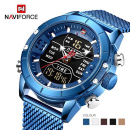 Naviforce new 9153 sport digital military men watch top brand luxury steel strap wristwatch Relogio Masculino montre homme280w