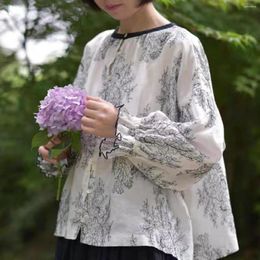 Women's Blouses High-quality Embroidered Linen Shirt Blouse For Women Vintage Princess Sleeve Spring Loose Wide Flax Tops Camisa Feminina