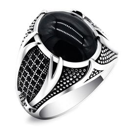 Wedding Rings Retro Handmade Islamic Ring For Men Vintage Turkish Double Swords Black CZ Stone Punk 2021 Trendy Religious Muslim J235F