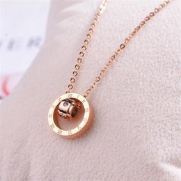 Roman numeral double circle ring diamond double color titanium steel necklace female rose gold clavicle chain with jewelry pendant241t