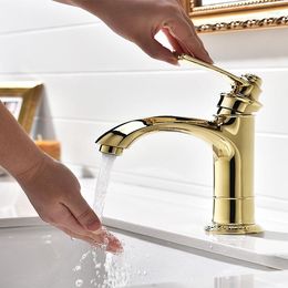 Bathroom Sink Faucets Luxury All Brass Faucet Gold Crystal Beautiful Golden Cold Water Basin Mixer Tap
