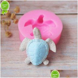 Baking Moulds New Sile Fondant Mould Cute Lovely Sea Turtle Shape Ocean Theme Cake Decoration Gum Paste Chocolate Mod Small Size Drop Dhov7