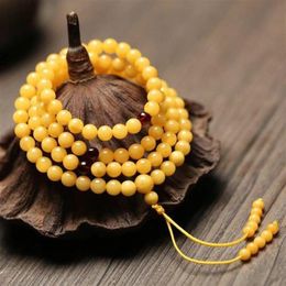 Natural Amber Beeswax Chicken Butter Yellow Old Honey Bracelet 108 Beads for Men and Women Strands261e