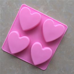 Baking Moulds 4 Even Heart Shaped Handmade Soap Mould Silicone Love Shape Cake Decorating Tools